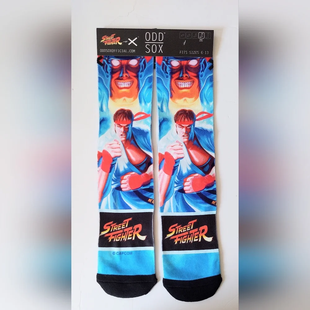 Odd Sox Streetfighter Ryu Crew Socks Fits Sizes 6-13 NWT